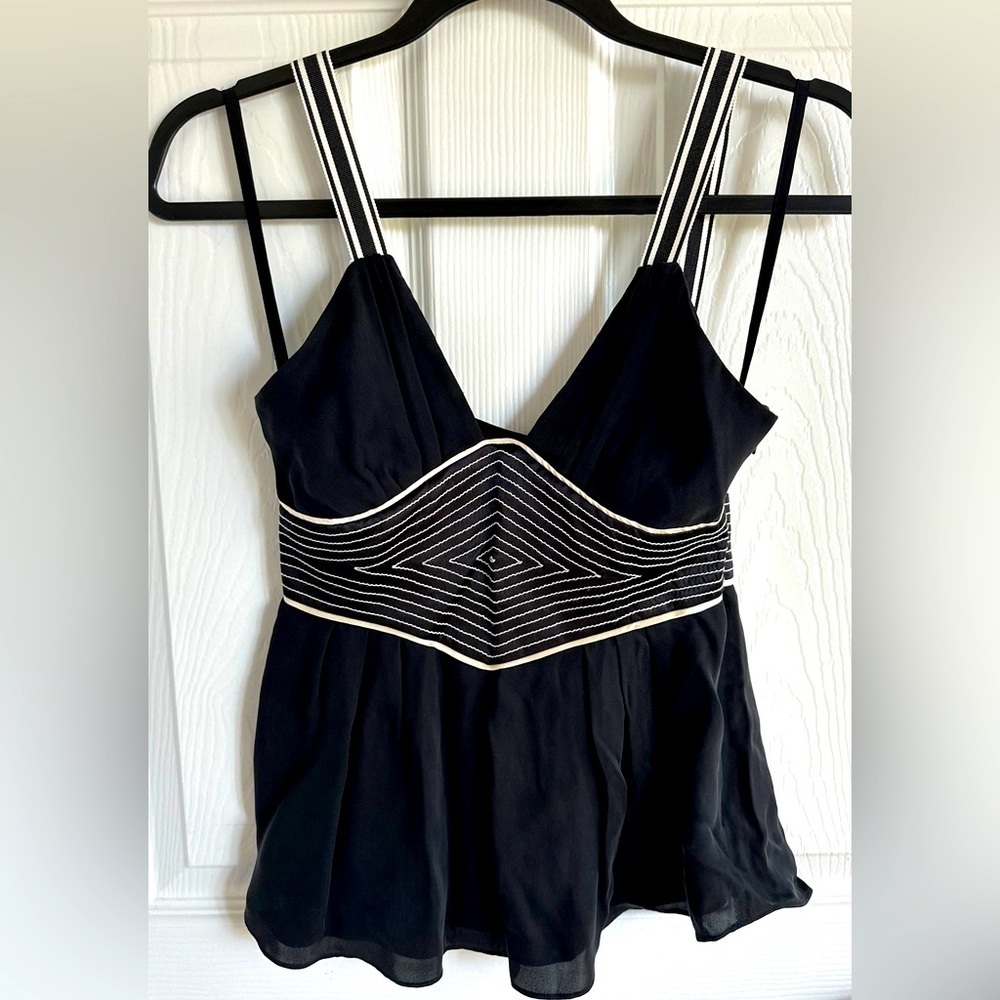 NWOT Catherine MalandrinoSilk Peplum Top w Embroided Bodice